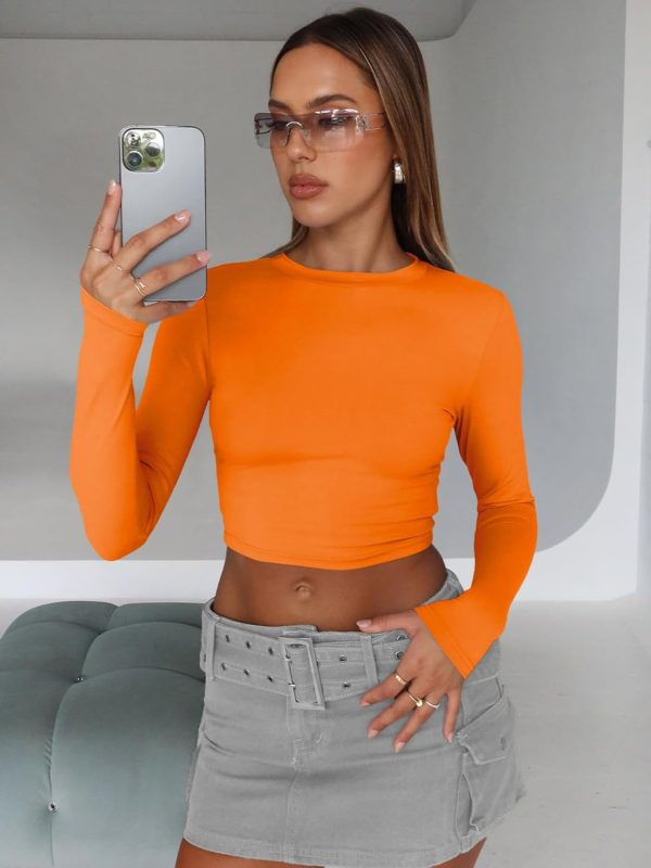 Trendy Queen Womens Long Sleeve Crop Tops Basic Slim Fitted Shirts Fashion 2025 Going Out Y2k Tops Teen Girl Clothes - Image 46