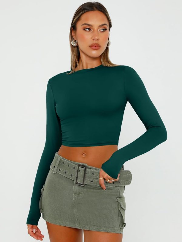 Trendy Queen Womens Long Sleeve Crop Tops Basic Slim Fitted Shirts Fashion 2025 Going Out Y2k Tops Teen Girl Clothes - Image 48