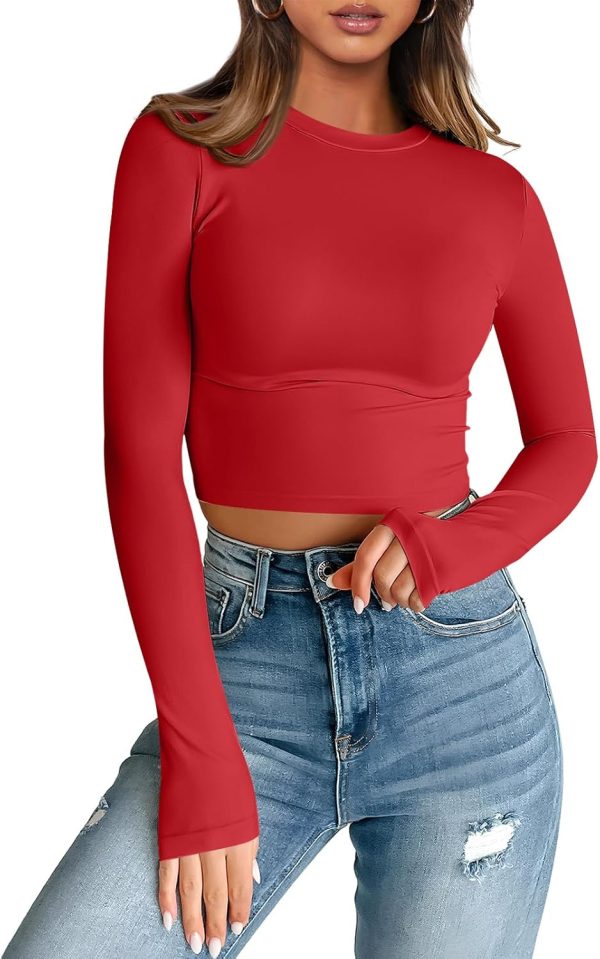 Trendy Queen Womens Long Sleeve Crop Tops Basic Slim Fitted Shirts Fashion 2025 Going Out Y2k Tops Teen Girl Clothes - Image 52