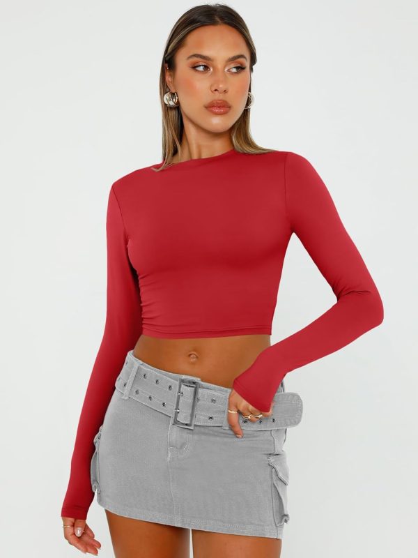 Trendy Queen Womens Long Sleeve Crop Tops Basic Slim Fitted Shirts Fashion 2025 Going Out Y2k Tops Teen Girl Clothes - Image 53