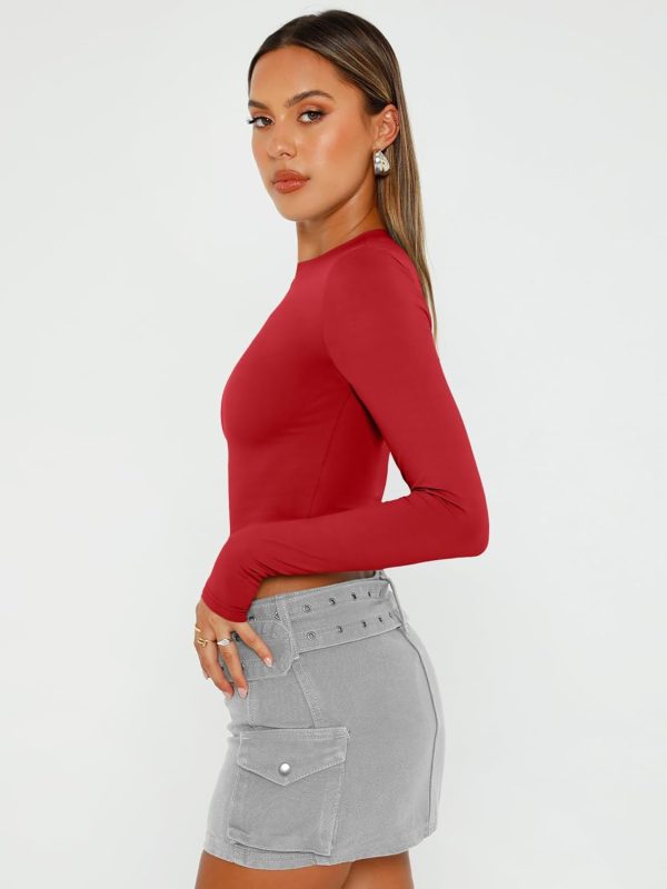 Trendy Queen Womens Long Sleeve Crop Tops Basic Slim Fitted Shirts Fashion 2025 Going Out Y2k Tops Teen Girl Clothes - Image 54