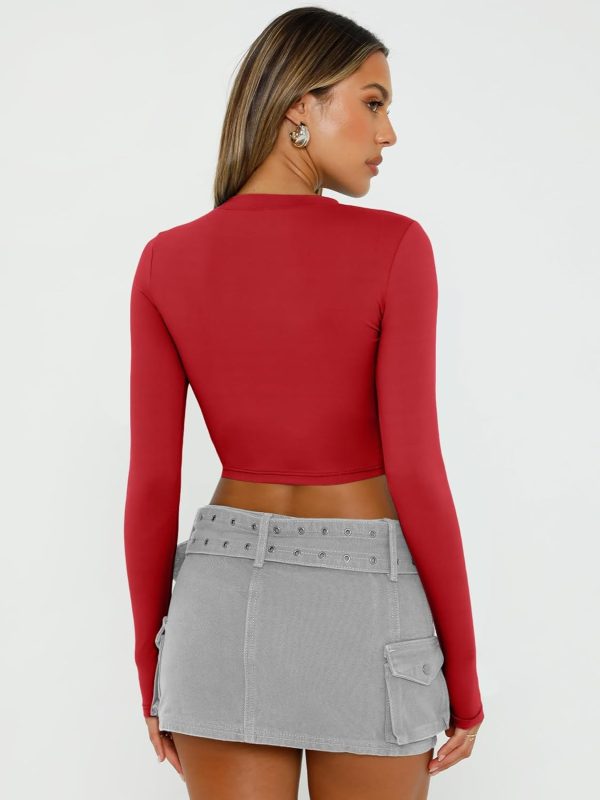 Trendy Queen Womens Long Sleeve Crop Tops Basic Slim Fitted Shirts Fashion 2025 Going Out Y2k Tops Teen Girl Clothes - Image 55