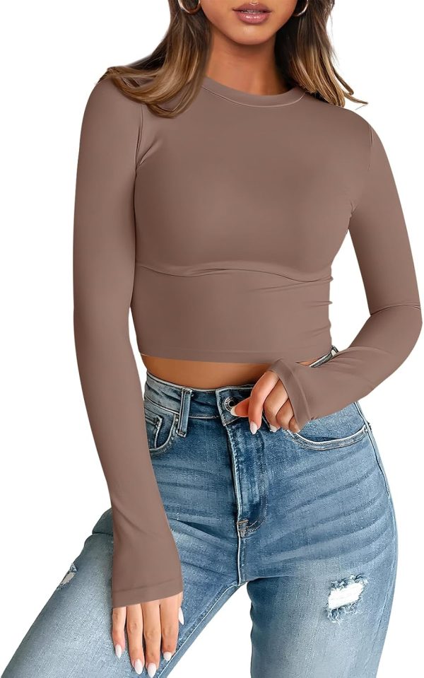 Trendy Queen Womens Long Sleeve Crop Tops Basic Slim Fitted Shirts Fashion 2025 Going Out Y2k Tops Teen Girl Clothes - Image 57