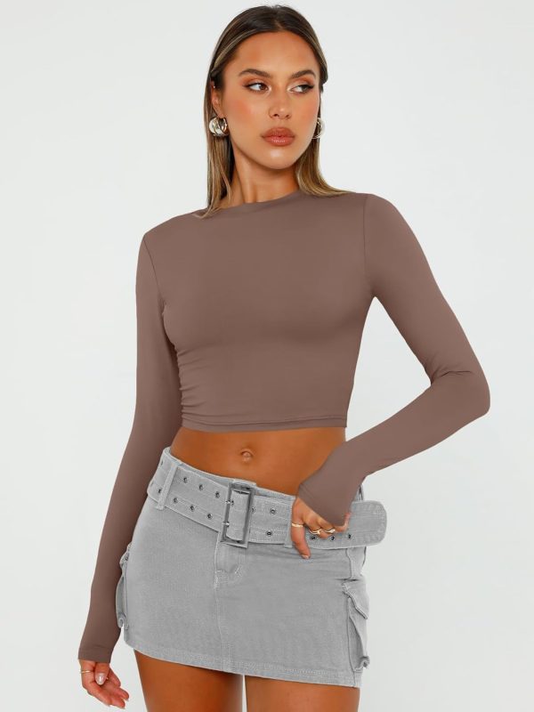 Trendy Queen Womens Long Sleeve Crop Tops Basic Slim Fitted Shirts Fashion 2025 Going Out Y2k Tops Teen Girl Clothes - Image 58