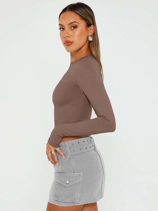 Trendy Queen Womens Long Sleeve Crop Tops Basic Slim Fitted Shirts Fashion 2025 Going Out Y2k Tops Teen Girl Clothes - Image 59