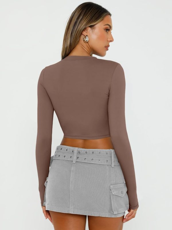 Trendy Queen Womens Long Sleeve Crop Tops Basic Slim Fitted Shirts Fashion 2025 Going Out Y2k Tops Teen Girl Clothes - Image 60