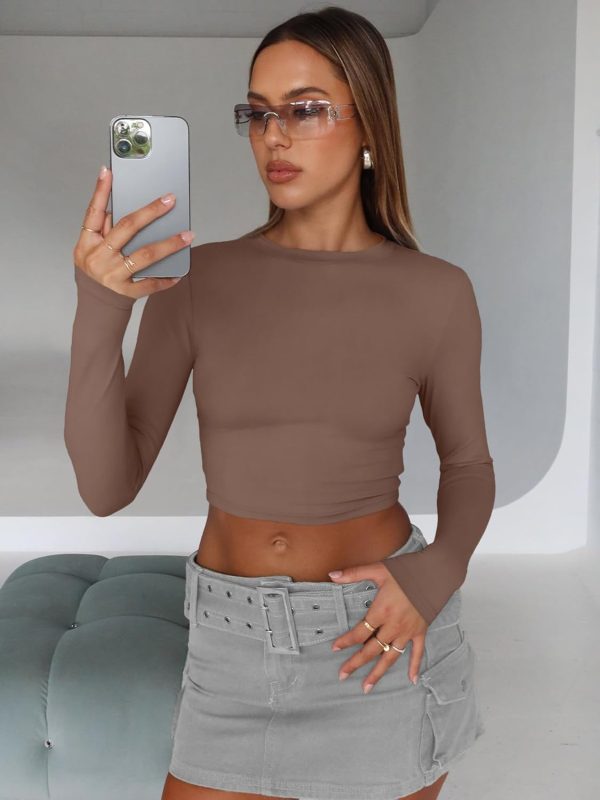 Trendy Queen Womens Long Sleeve Crop Tops Basic Slim Fitted Shirts Fashion 2025 Going Out Y2k Tops Teen Girl Clothes - Image 61