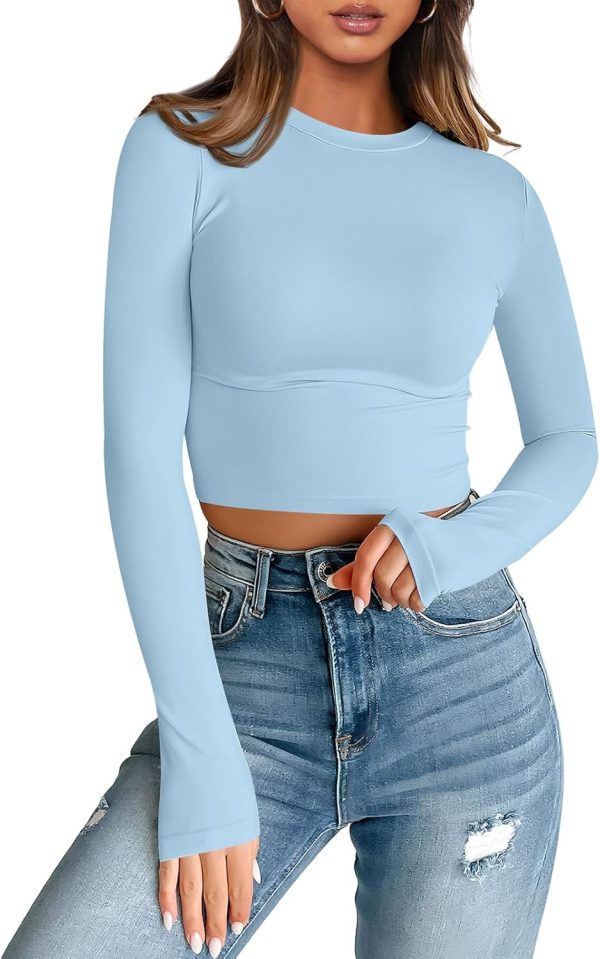 Trendy Queen Womens Long Sleeve Crop Tops Basic Slim Fitted Shirts Fashion 2025 Going Out Y2k Tops Teen Girl Clothes - Image 62