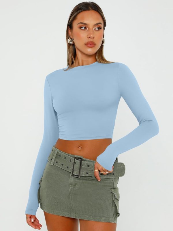Trendy Queen Womens Long Sleeve Crop Tops Basic Slim Fitted Shirts Fashion 2025 Going Out Y2k Tops Teen Girl Clothes - Image 63
