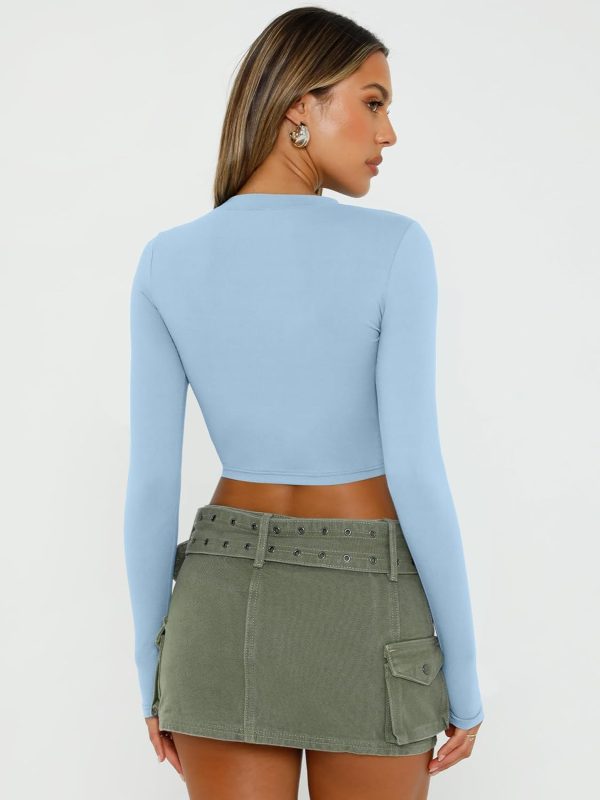 Trendy Queen Womens Long Sleeve Crop Tops Basic Slim Fitted Shirts Fashion 2025 Going Out Y2k Tops Teen Girl Clothes - Image 65