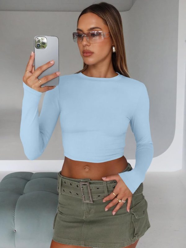 Trendy Queen Womens Long Sleeve Crop Tops Basic Slim Fitted Shirts Fashion 2025 Going Out Y2k Tops Teen Girl Clothes - Image 66