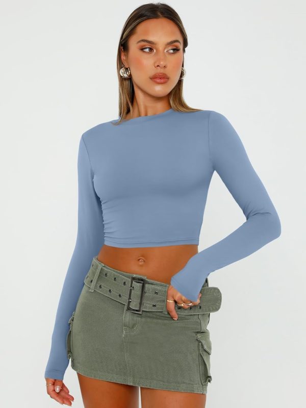 Trendy Queen Womens Long Sleeve Crop Tops Basic Slim Fitted Shirts Fashion 2025 Going Out Y2k Tops Teen Girl Clothes - Image 68