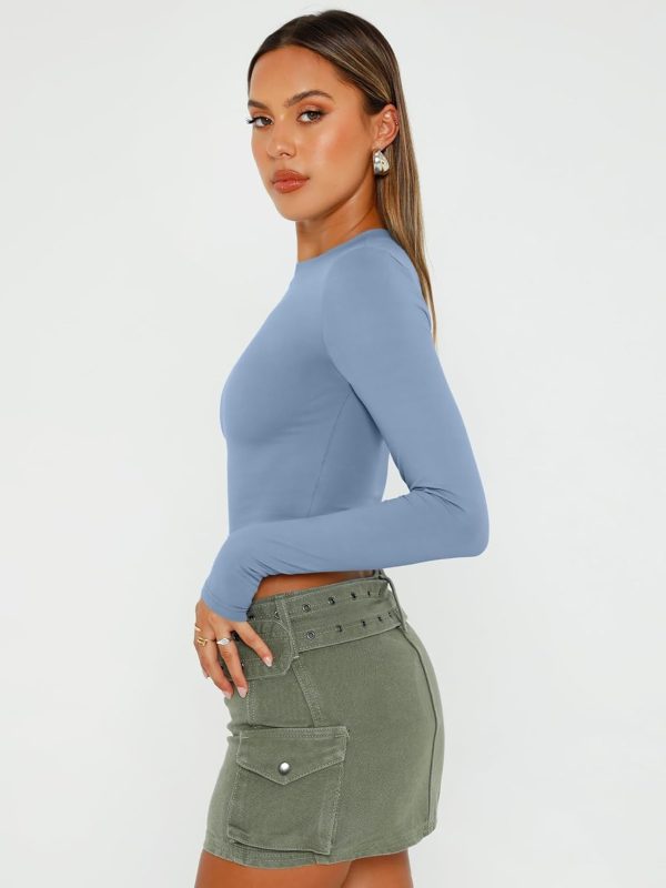 Trendy Queen Womens Long Sleeve Crop Tops Basic Slim Fitted Shirts Fashion 2025 Going Out Y2k Tops Teen Girl Clothes - Image 69