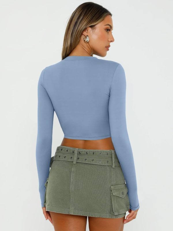 Trendy Queen Womens Long Sleeve Crop Tops Basic Slim Fitted Shirts Fashion 2025 Going Out Y2k Tops Teen Girl Clothes - Image 70