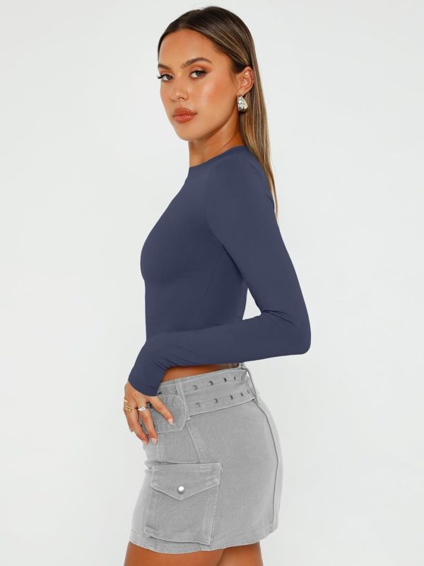Trendy Queen Womens Long Sleeve Crop Tops Basic Slim Fitted Shirts Fashion 2025 Going Out Y2k Tops Teen Girl Clothes - Image 74