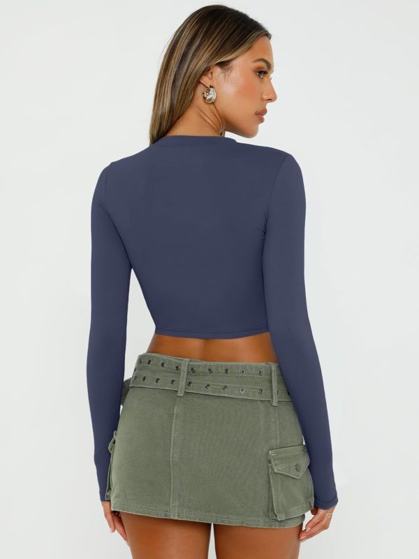 Trendy Queen Womens Long Sleeve Crop Tops Basic Slim Fitted Shirts Fashion 2025 Going Out Y2k Tops Teen Girl Clothes - Image 75