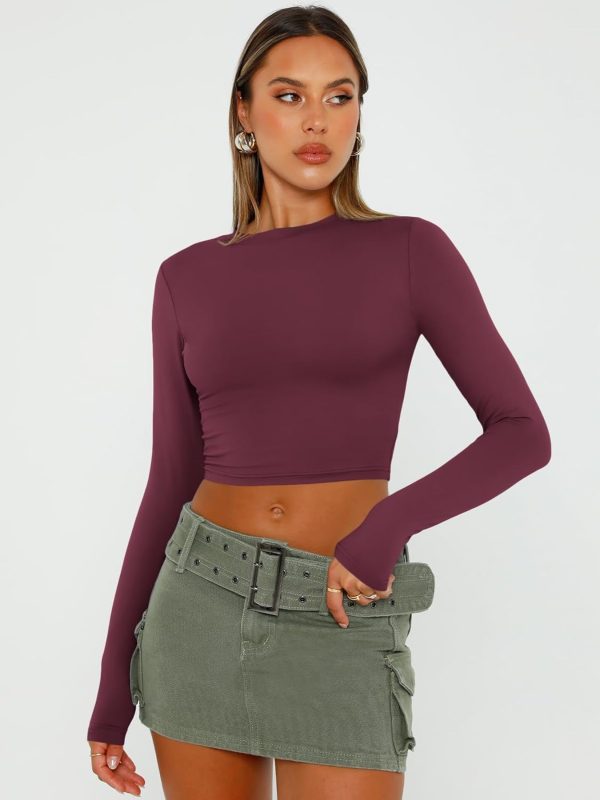 Trendy Queen Womens Long Sleeve Crop Tops Basic Slim Fitted Shirts Fashion 2025 Going Out Y2k Tops Teen Girl Clothes - Image 78