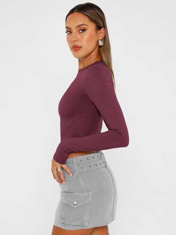 Trendy Queen Womens Long Sleeve Crop Tops Basic Slim Fitted Shirts Fashion 2025 Going Out Y2k Tops Teen Girl Clothes - Image 79