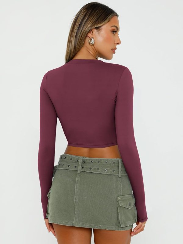 Trendy Queen Womens Long Sleeve Crop Tops Basic Slim Fitted Shirts Fashion 2025 Going Out Y2k Tops Teen Girl Clothes - Image 80