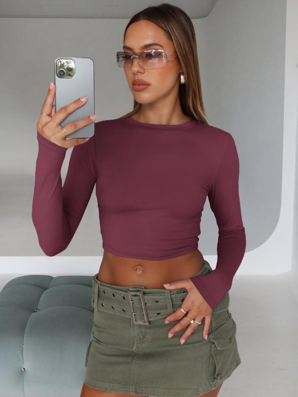 Trendy Queen Womens Long Sleeve Crop Tops Basic Slim Fitted Shirts Fashion 2025 Going Out Y2k Tops Teen Girl Clothes - Image 81