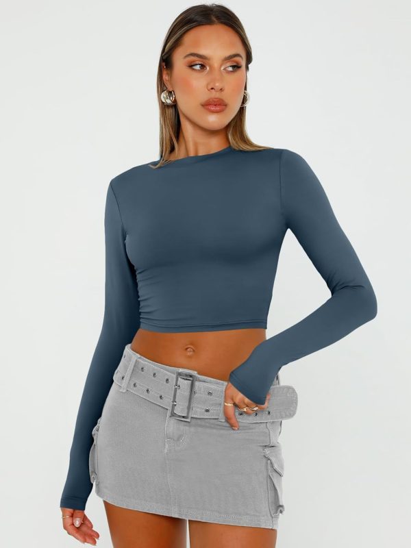 Trendy Queen Womens Long Sleeve Crop Tops Basic Slim Fitted Shirts Fashion 2025 Going Out Y2k Tops Teen Girl Clothes - Image 83