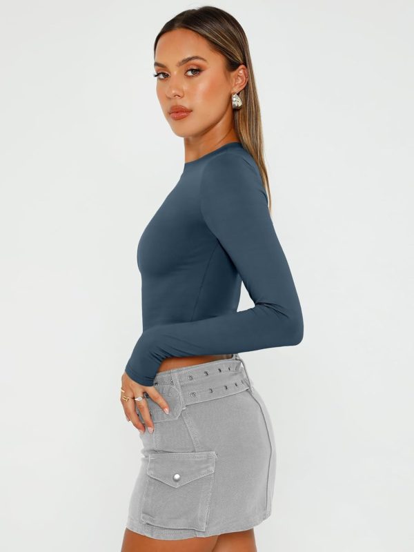 Trendy Queen Womens Long Sleeve Crop Tops Basic Slim Fitted Shirts Fashion 2025 Going Out Y2k Tops Teen Girl Clothes - Image 84