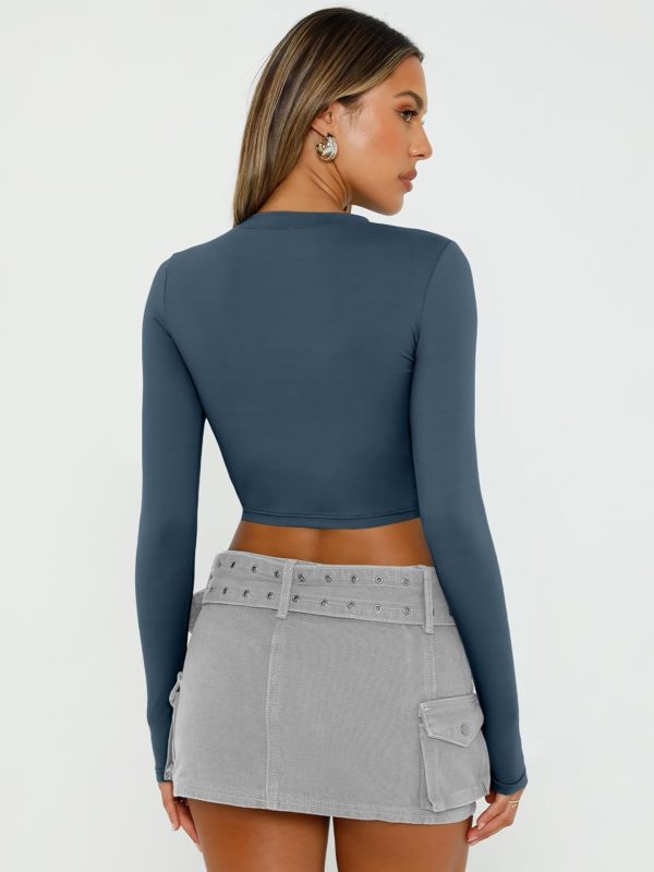 Trendy Queen Womens Long Sleeve Crop Tops Basic Slim Fitted Shirts Fashion 2025 Going Out Y2k Tops Teen Girl Clothes - Image 85