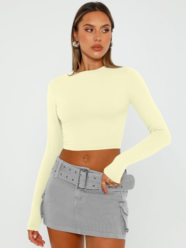 Trendy Queen Womens Long Sleeve Crop Tops Basic Slim Fitted Shirts Fashion 2025 Going Out Y2k Tops Teen Girl Clothes - Image 88