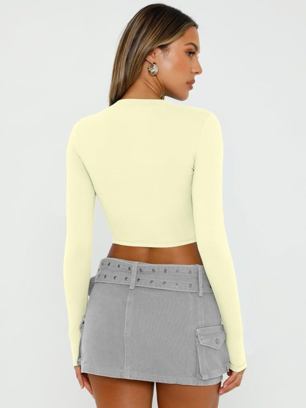 Trendy Queen Womens Long Sleeve Crop Tops Basic Slim Fitted Shirts Fashion 2025 Going Out Y2k Tops Teen Girl Clothes - Image 90