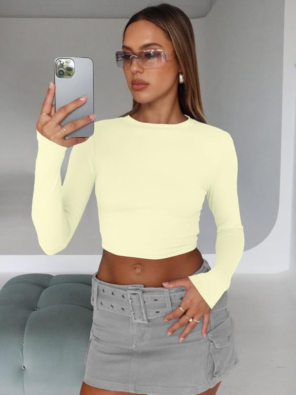 Trendy Queen Womens Long Sleeve Crop Tops Basic Slim Fitted Shirts Fashion 2025 Going Out Y2k Tops Teen Girl Clothes - Image 91