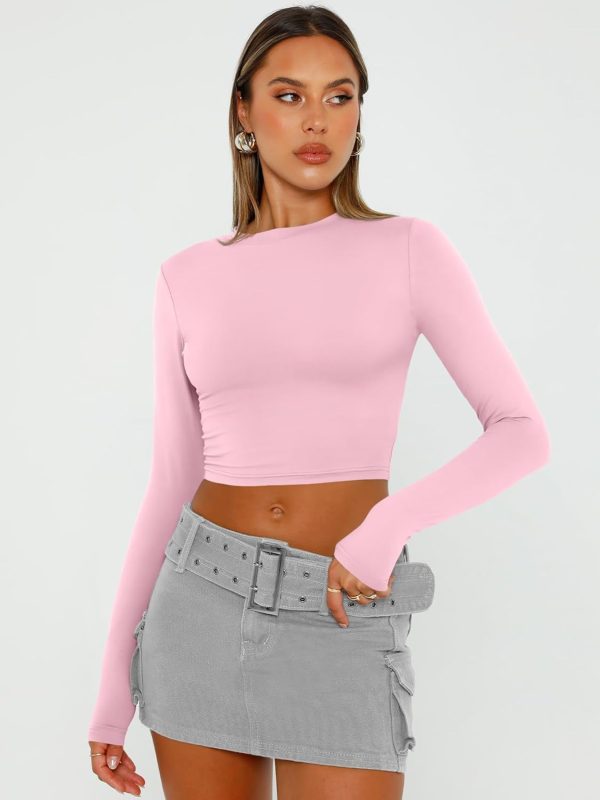 Trendy Queen Womens Long Sleeve Crop Tops Basic Slim Fitted Shirts Fashion 2025 Going Out Y2k Tops Teen Girl Clothes - Image 93