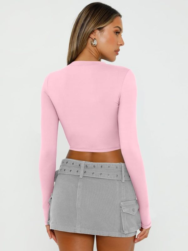 Trendy Queen Womens Long Sleeve Crop Tops Basic Slim Fitted Shirts Fashion 2025 Going Out Y2k Tops Teen Girl Clothes - Image 95