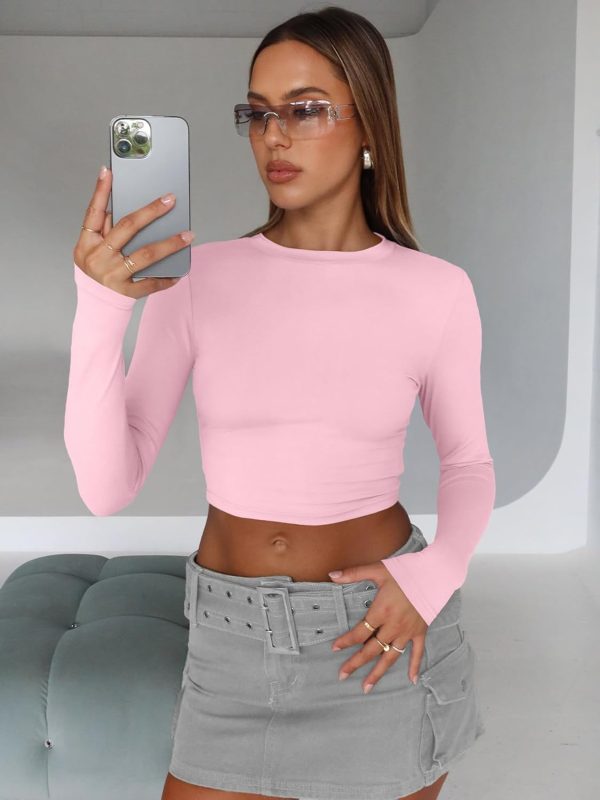 Trendy Queen Womens Long Sleeve Crop Tops Basic Slim Fitted Shirts Fashion 2025 Going Out Y2k Tops Teen Girl Clothes - Image 96