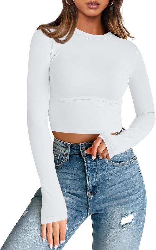 Trendy Queen Womens Long Sleeve Crop Tops Basic Slim Fitted Shirts Fashion 2025 Going Out Y2k Tops Teen Girl Clothes - Image 97