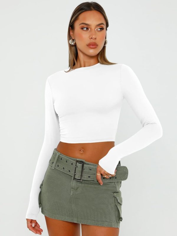 Trendy Queen Womens Long Sleeve Crop Tops Basic Slim Fitted Shirts Fashion 2025 Going Out Y2k Tops Teen Girl Clothes - Image 98