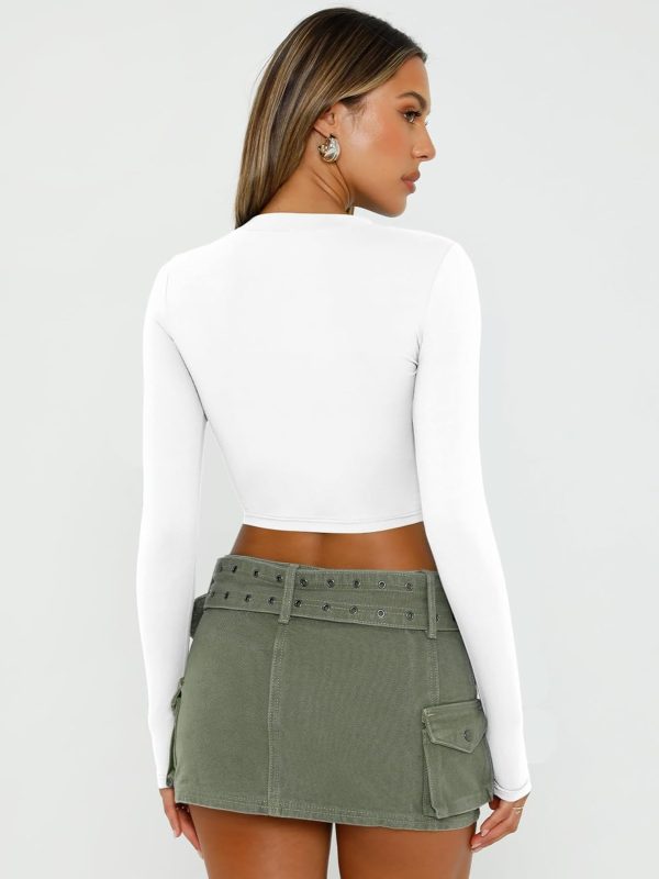 Trendy Queen Womens Long Sleeve Crop Tops Basic Slim Fitted Shirts Fashion 2025 Going Out Y2k Tops Teen Girl Clothes - Image 100