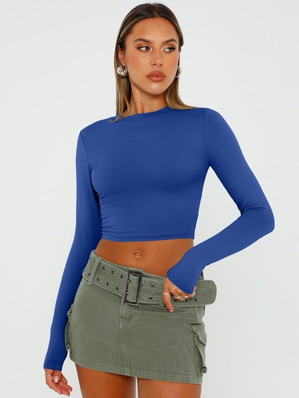 Trendy Queen Womens Long Sleeve Crop Tops Basic Slim Fitted Shirts Fashion 2025 Going Out Y2k Tops Teen Girl Clothes - Image 103