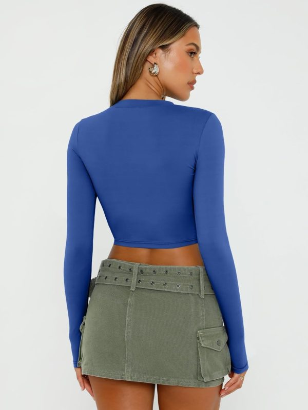 Trendy Queen Womens Long Sleeve Crop Tops Basic Slim Fitted Shirts Fashion 2025 Going Out Y2k Tops Teen Girl Clothes - Image 105