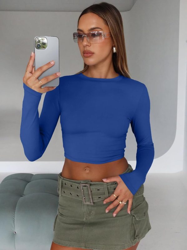 Trendy Queen Womens Long Sleeve Crop Tops Basic Slim Fitted Shirts Fashion 2025 Going Out Y2k Tops Teen Girl Clothes - Image 106