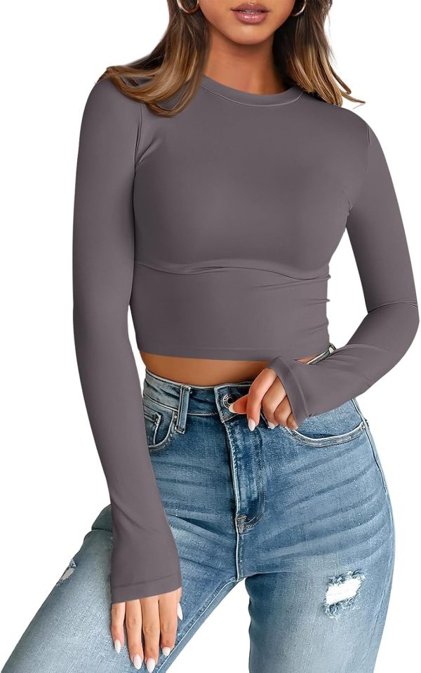 Trendy Queen Womens Long Sleeve Crop Tops Basic Slim Fitted Shirts Fashion 2025 Going Out Y2k Tops Teen Girl Clothes - Image 107
