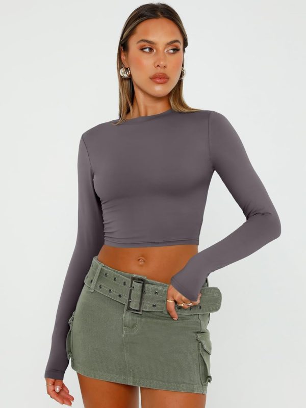 Trendy Queen Womens Long Sleeve Crop Tops Basic Slim Fitted Shirts Fashion 2025 Going Out Y2k Tops Teen Girl Clothes - Image 108