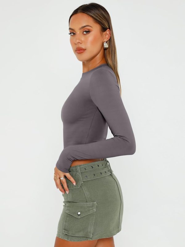 Trendy Queen Womens Long Sleeve Crop Tops Basic Slim Fitted Shirts Fashion 2025 Going Out Y2k Tops Teen Girl Clothes - Image 109