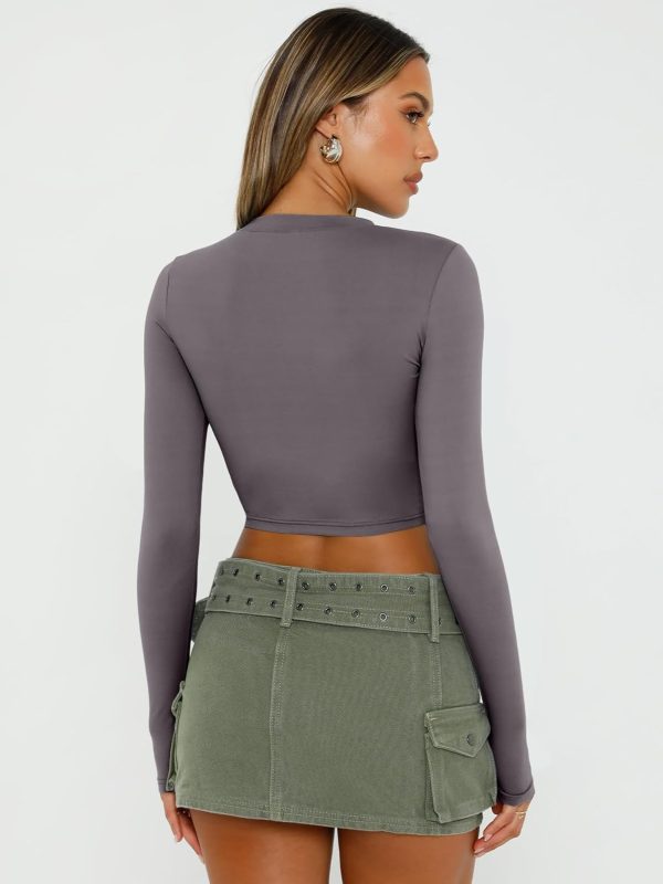 Trendy Queen Womens Long Sleeve Crop Tops Basic Slim Fitted Shirts Fashion 2025 Going Out Y2k Tops Teen Girl Clothes - Image 110