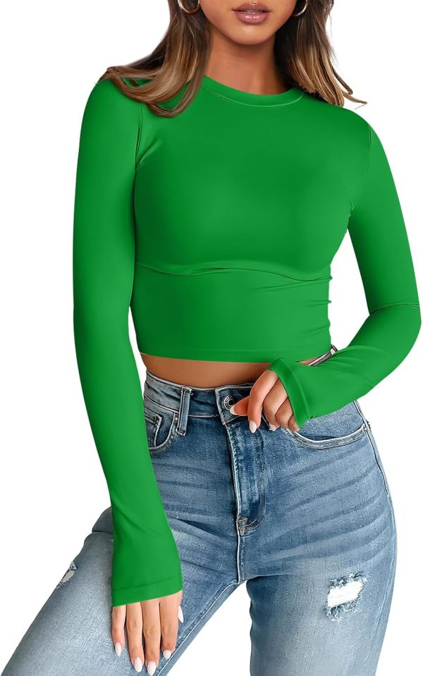 Trendy Queen Womens Long Sleeve Crop Tops Basic Slim Fitted Shirts Fashion 2025 Going Out Y2k Tops Teen Girl Clothes - Image 112