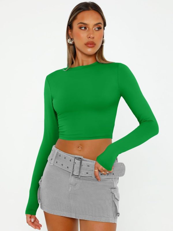 Trendy Queen Womens Long Sleeve Crop Tops Basic Slim Fitted Shirts Fashion 2025 Going Out Y2k Tops Teen Girl Clothes - Image 113