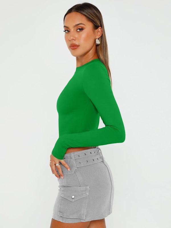 Trendy Queen Womens Long Sleeve Crop Tops Basic Slim Fitted Shirts Fashion 2025 Going Out Y2k Tops Teen Girl Clothes - Image 114