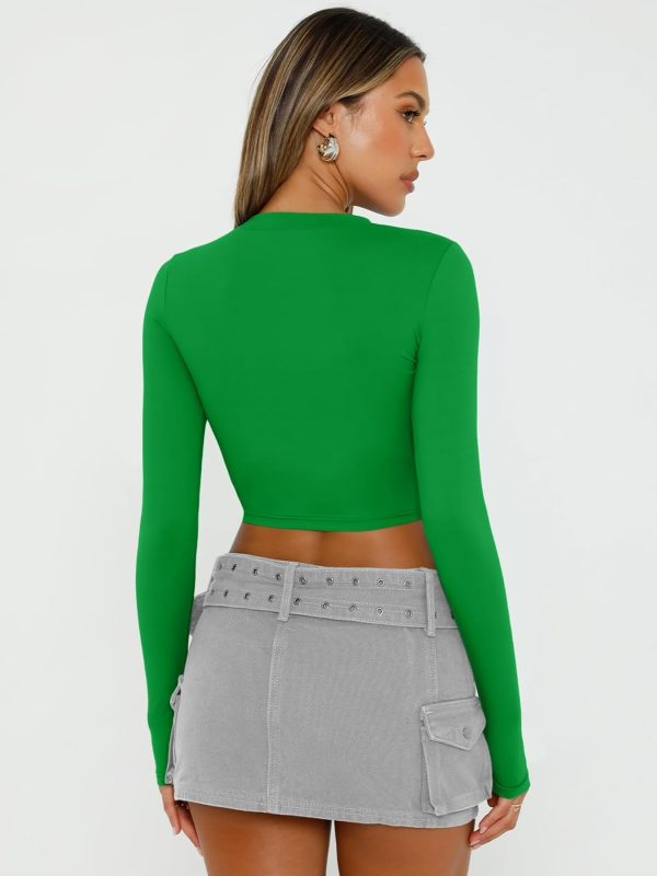 Trendy Queen Womens Long Sleeve Crop Tops Basic Slim Fitted Shirts Fashion 2025 Going Out Y2k Tops Teen Girl Clothes - Image 115