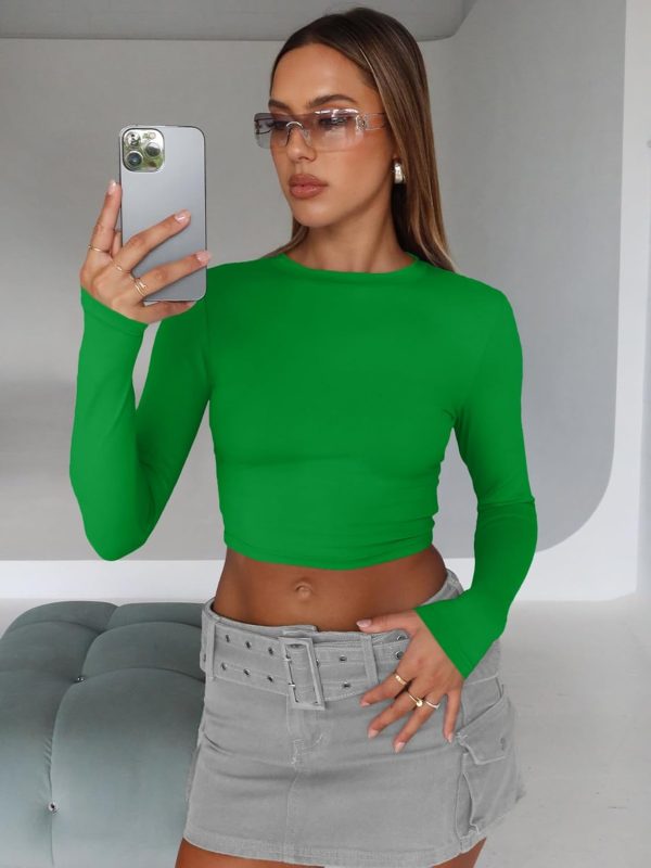 Trendy Queen Womens Long Sleeve Crop Tops Basic Slim Fitted Shirts Fashion 2025 Going Out Y2k Tops Teen Girl Clothes - Image 116