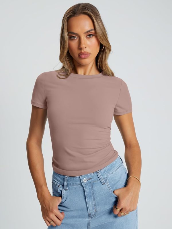 Trendy Queen Womens Basic T Shirts Summer Tops 2025 Crop Short Sleeve Slim Fit Tee Cute Gym Workout Clothes - Image 8