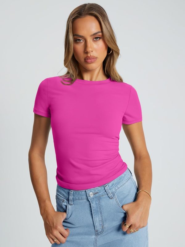 Trendy Queen Womens Basic T Shirts Summer Tops 2025 Crop Short Sleeve Slim Fit Tee Cute Gym Workout Clothes - Image 13